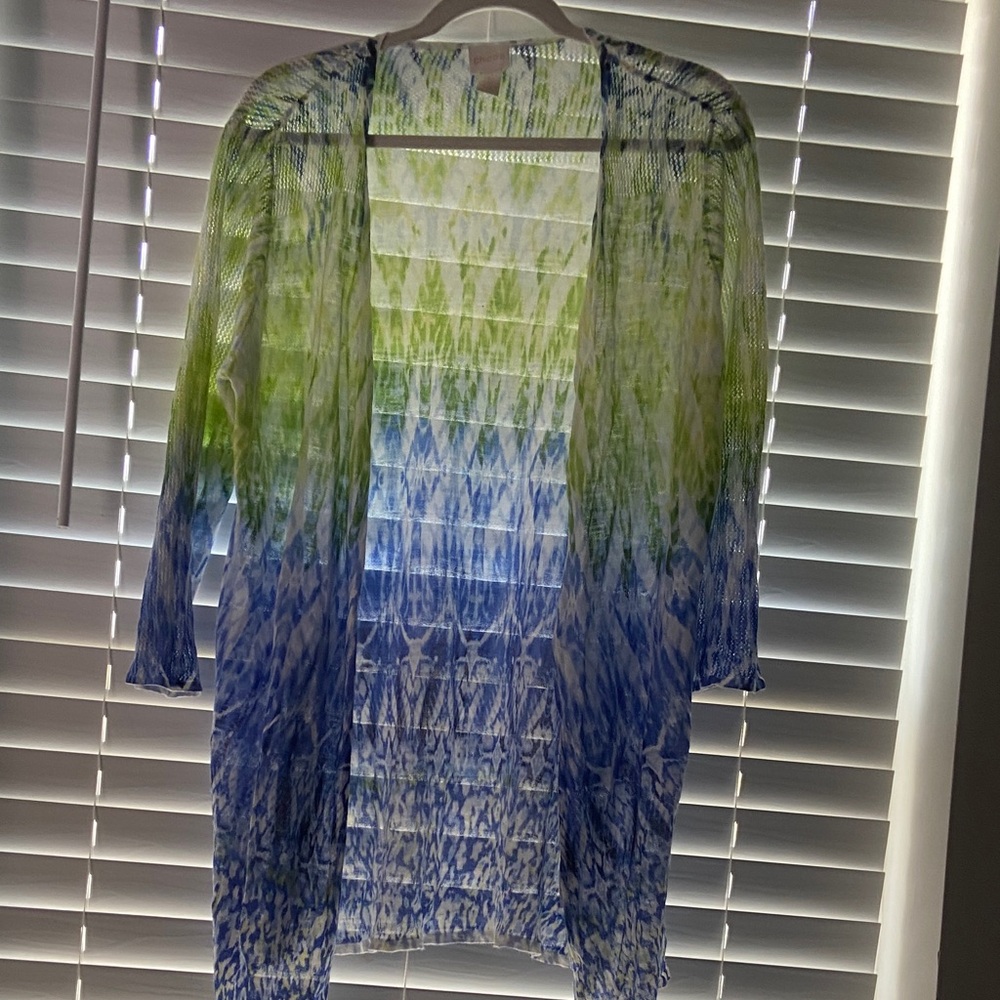 Sheer Ombre Kimono Cardigan in Lime Green and Royal Blue